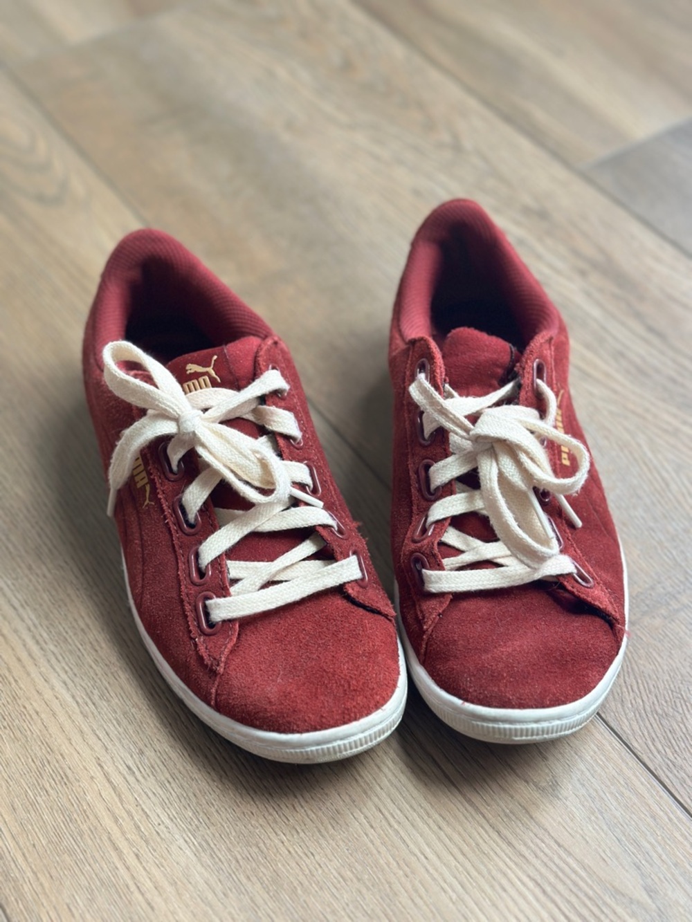 PUMA Burgundy Suede Sneakers with White Laces